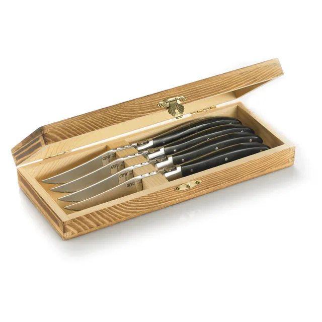 gefu-basco-steakmesser-set-4-st-ck-in-kiefernholz-box-ultrascharfe-klingen-ergon image 1