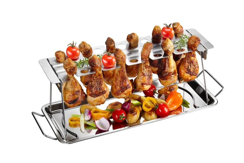 gefu-h-hnchenkeulen-halter-bbq-edelstahlgestell-f-r-12-keulen-oder-wings-faltbar image 1