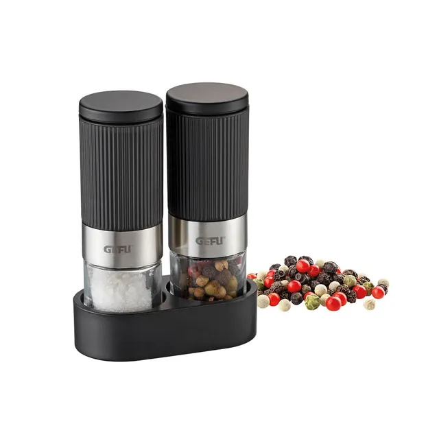 gefu-salz-pfefferm-hlen-set-tusome-2er-set-mit-aromadeckeln-und-menage image 1