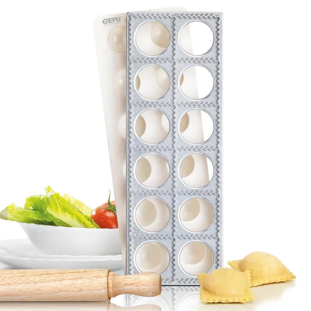 gefu-ravioli-maultaschenbrett-tasca-3-teilig-mit-muldenformer-und-holzrolle-f-r- image 1