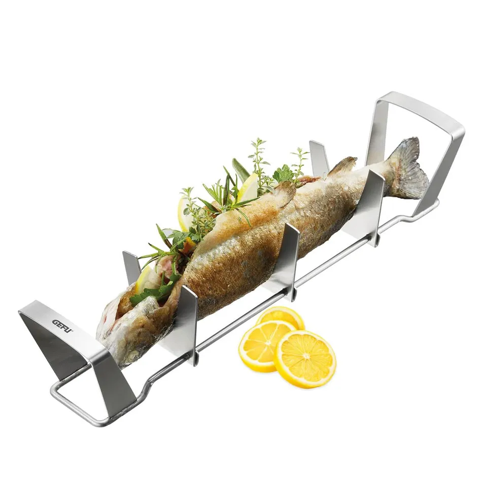 gefu-fischhalter-bbq-edelstahl-fischhalter-f-r-grill-backofen-verstellbar-f-r-fi image 1