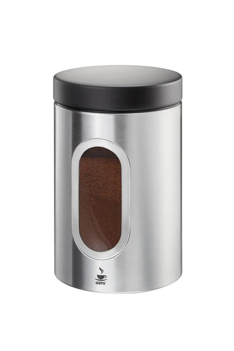 gefu-kaffeedose-piero-500g-edelstahl-luftdicht-mit-klickverschluss-sichtfenster image 1