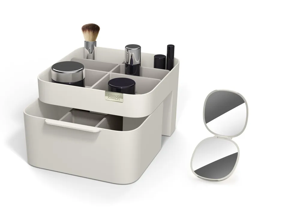 joseph-joseph-make-me-up-kompakter-spiegel-kosmetik-organizer-set-shell image 1