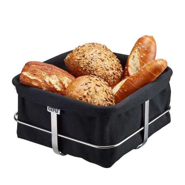 gefu-brotkorb-brunch-eckig-edelstahlgestell-mit-stoff-berzug-quadratisch-schwarz image 1