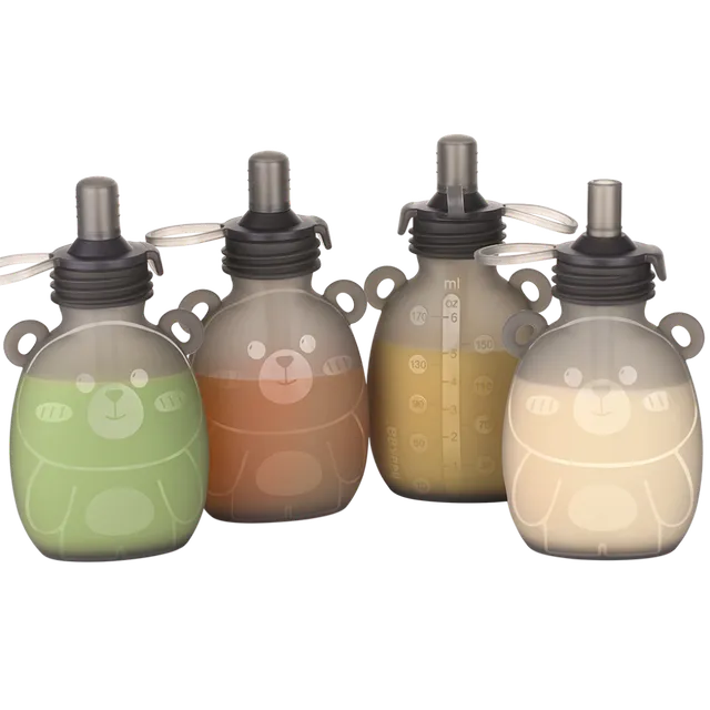 haakaa-happii-bear-silikon-snackbeutel-wiederverwendbarer-food-pouch-mit-messska image 1