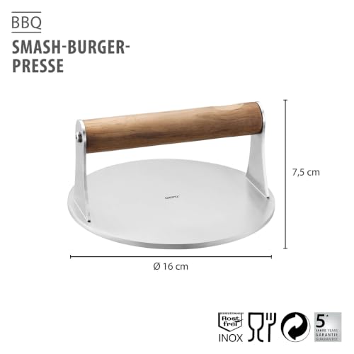 gefu-burgerpresse-bbq-edelstahl-burger-smasher-mit-walnussholzgriff image 8