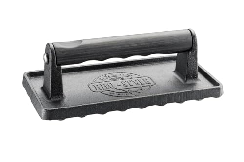 gefu-fleischbeschwerer-bbq-gusseisenpresse-mit-holzgriff-1-kg-rillenstruktur image 3