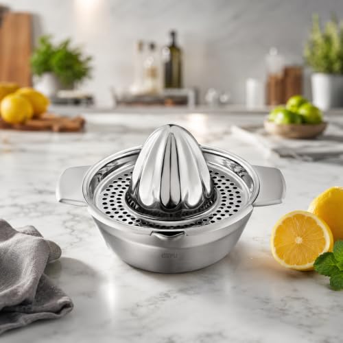 gefu-zitronenpresse-lemon-aus-edelstahl-manuelle-saftpresse-2-teilig-mit-saftsie image 8