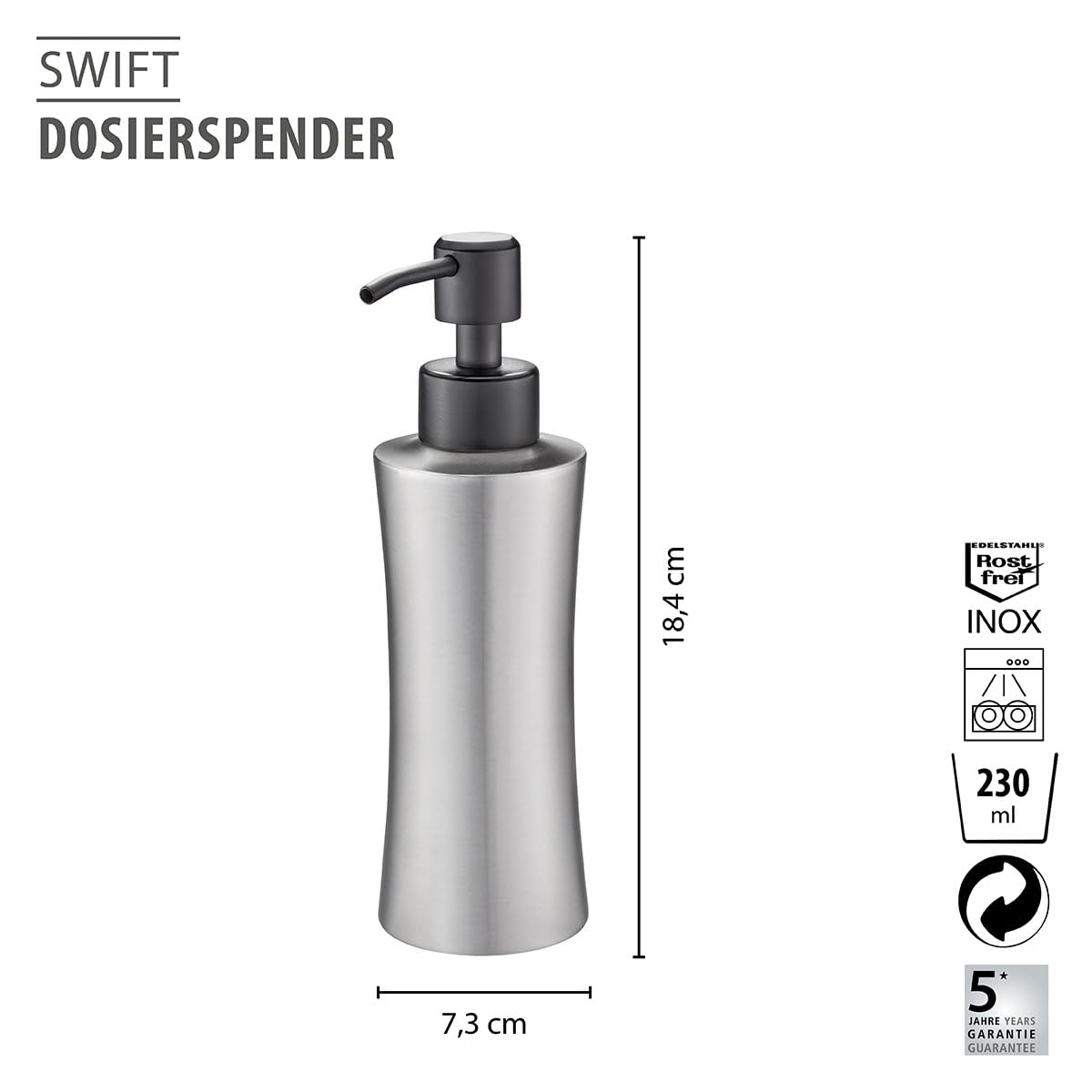 gefu-swift-dosierspender-edelstahl-nachf-llbarer-seifen-sp-lmittelspender-230-ml image 2