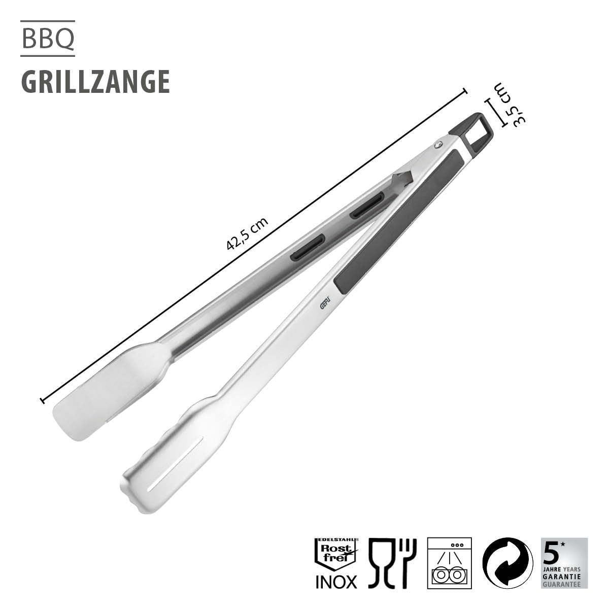gefu-grillzange-bbq-edelstahl-grillzange-42-5-cm-mit-antirutsch-griff-fettablauf image 2
