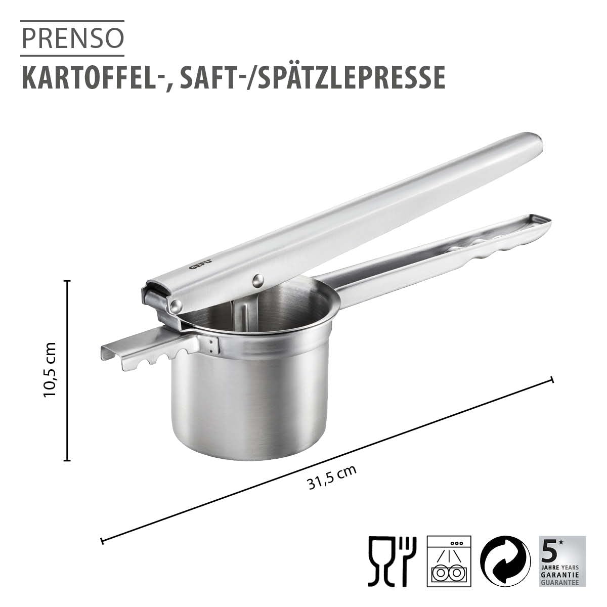 gefu-prenso-kartoffelpresse-aus-edelstahl-mit-3-wechsel-lochscheiben-multifunkti image 2