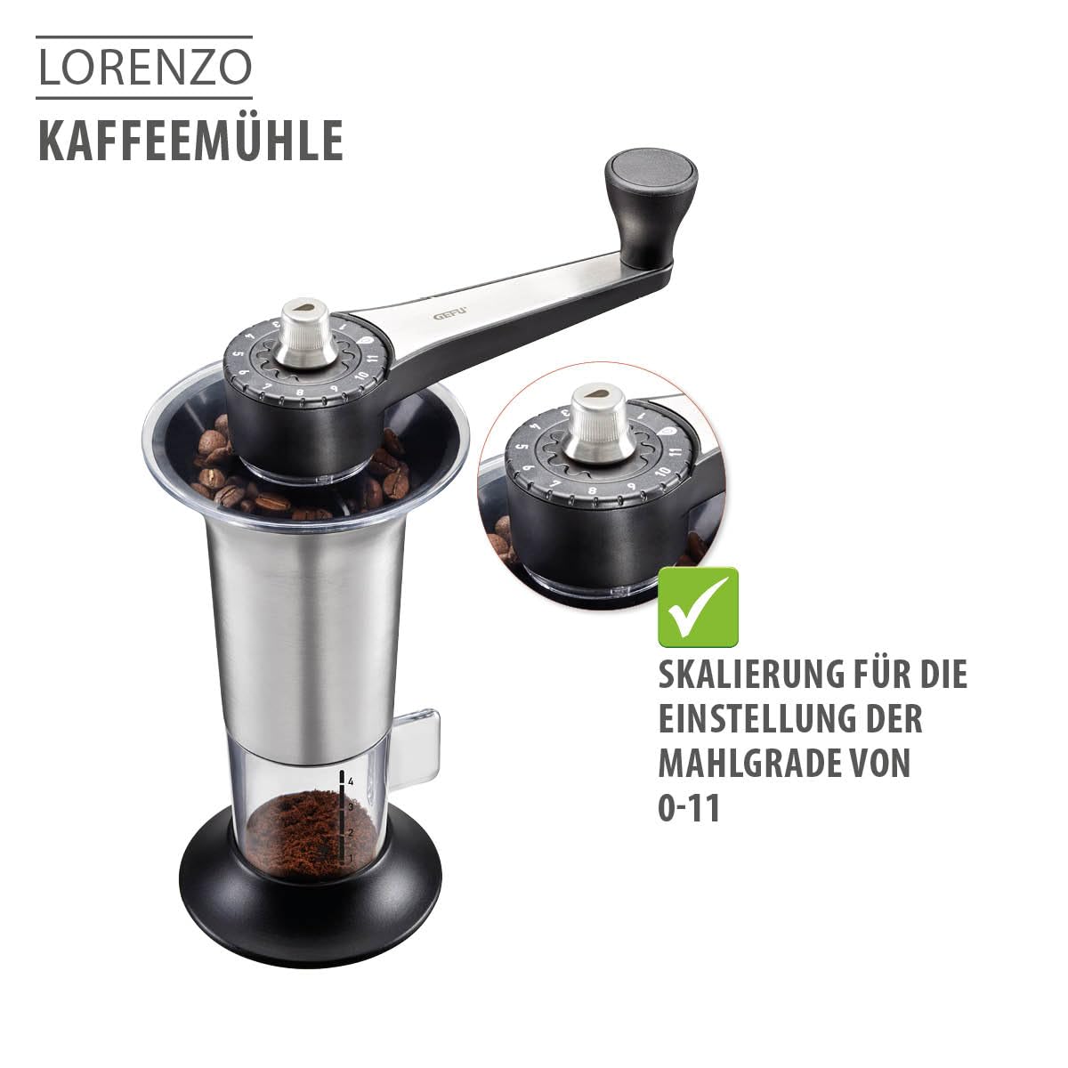 gefu-lorenzo-kaffeem-hle-manuelle-m-hle-mit-keramikmahlwerk-11-mahlstufen-edelst image 5