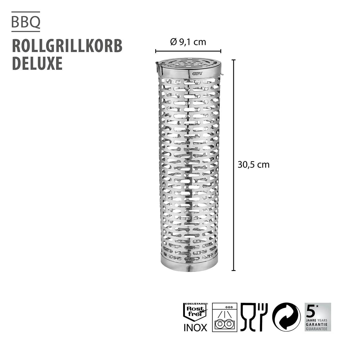 gefu-rollgrillkorb-deluxe-bbq-30-5-cm-edelstahl-grillkorb-mit-klappdeckel-f-r-ge image 2
