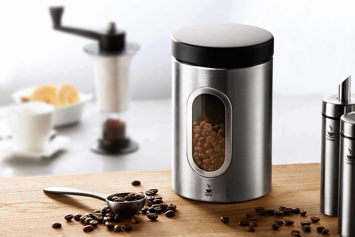 gefu-kaffeedose-piero-500g-edelstahl-luftdicht-mit-klickverschluss-sichtfenster image 2