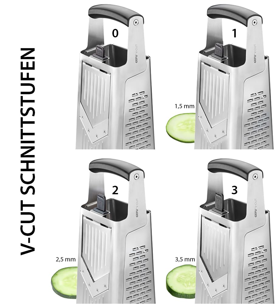 gefu-vierkantreibe-v-cut-edelstahl-7-in-1-mit-verstellbarem-hobel-und-auffangbeh image 4