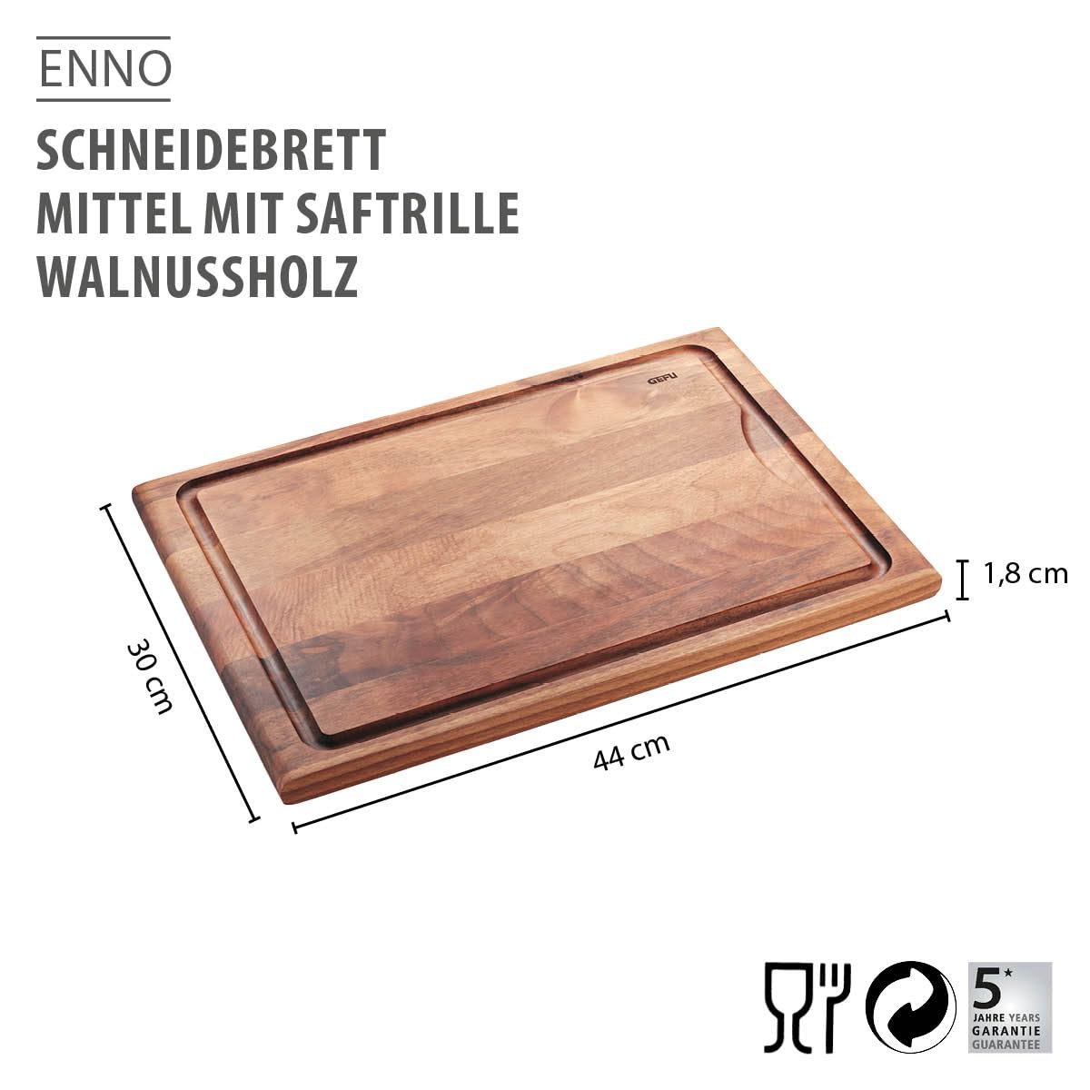 gefu-schneidebrett-enno-mit-saftrille-walnussholz-beidseitig-nutzbar-klingenscho image 2