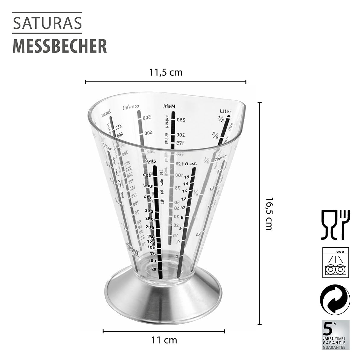 gefu-messbecher-saturas-500-ml-edelstahl-hitzebest-ndig-mit-vielseitiger-skalier image 2