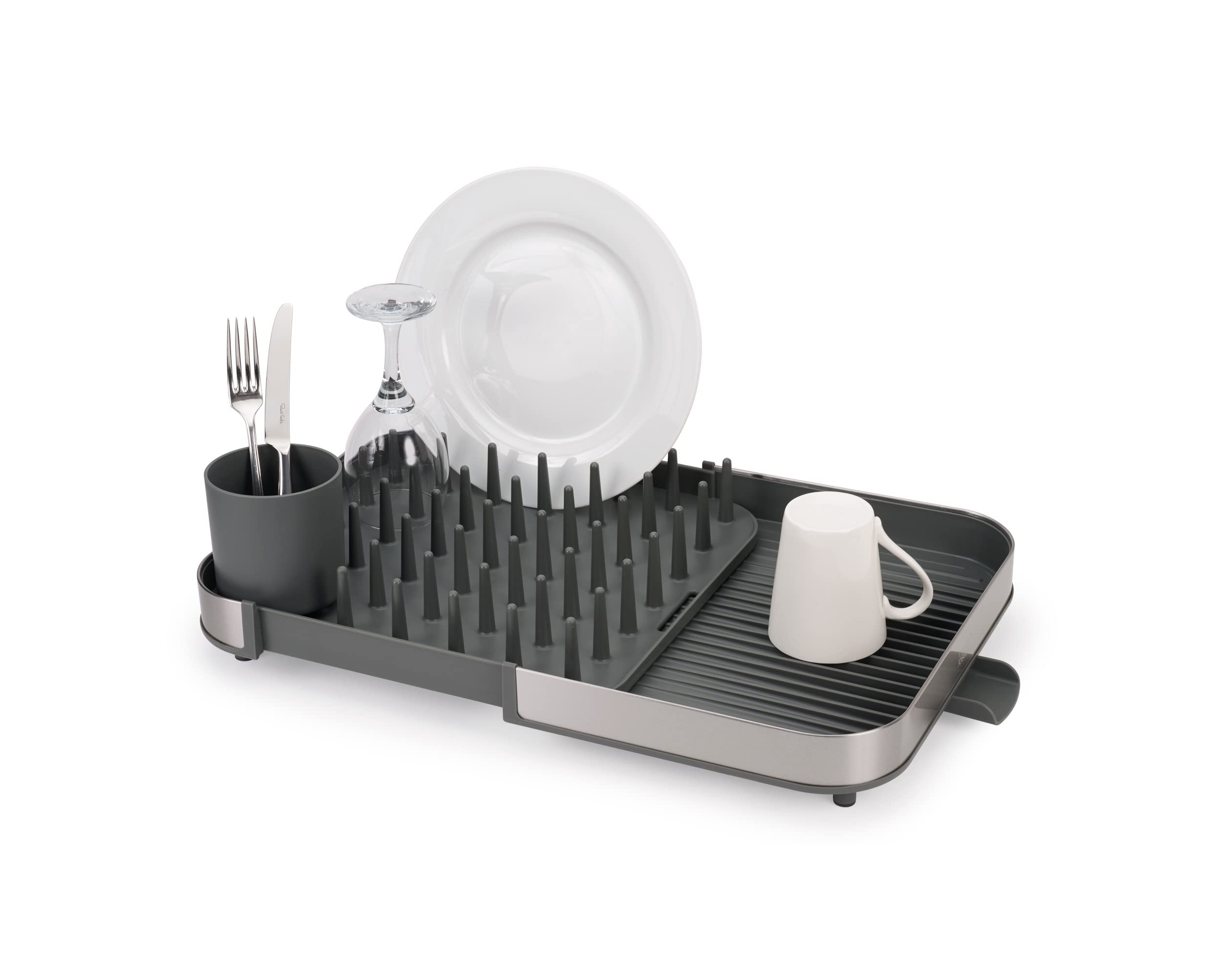 joseph-joseph-duo-expanding-abtropfgestell-mit-besteckhalter-edelstahl-grau image 1
