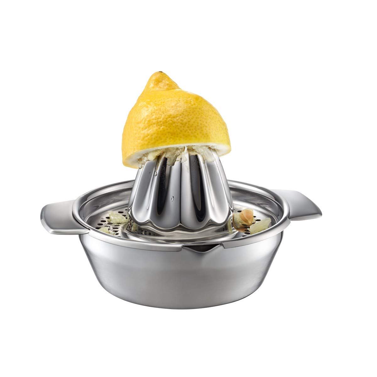 gefu-zitronenpresse-lemon-aus-edelstahl-manuelle-saftpresse-2-teilig-mit-saftsie image 1
