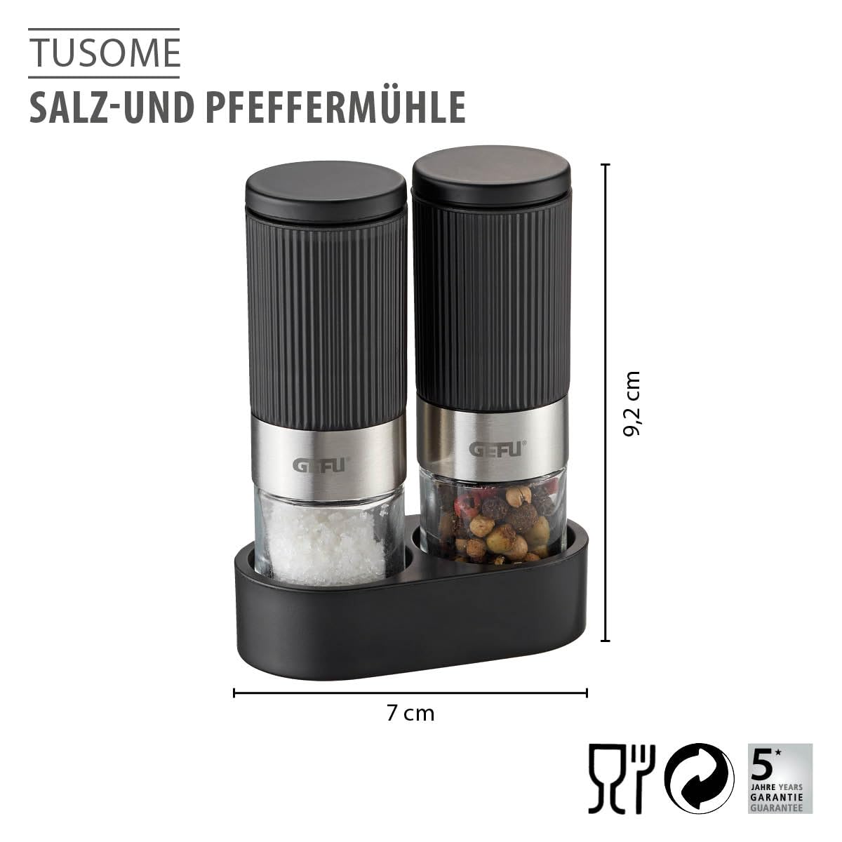 gefu-salz-pfefferm-hlen-set-tusome-2er-set-mit-aromadeckeln-und-menage image 2