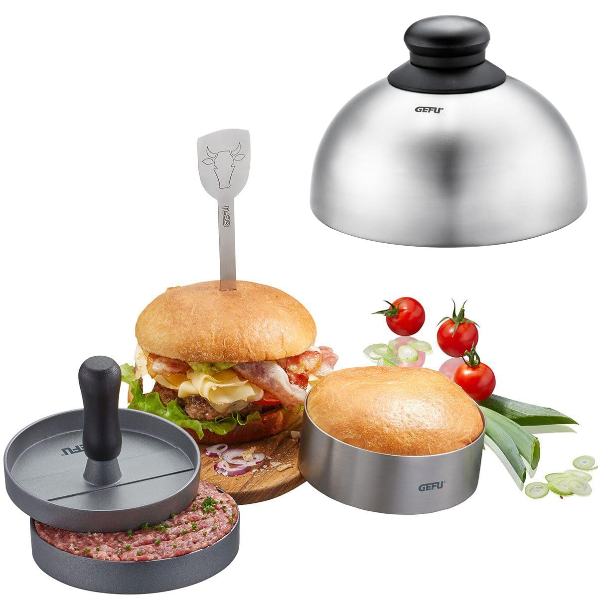 gefu-burger-set-bbq-4-teiliges-burgerpressen-set-mit-burger-ring-spie-und-schmel image 1