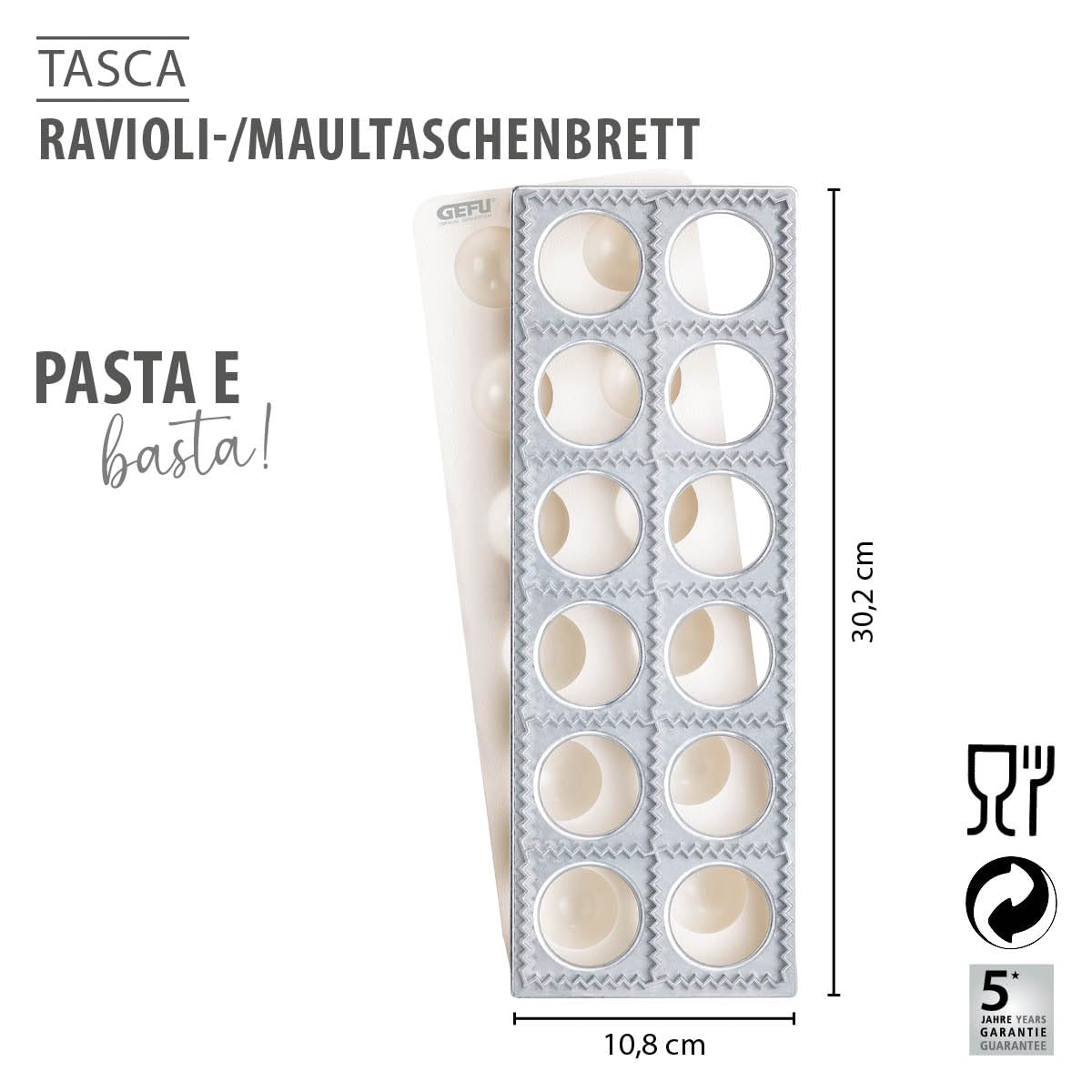 gefu-ravioli-maultaschenbrett-tasca-3-teilig-mit-muldenformer-und-holzrolle-f-r- image 2