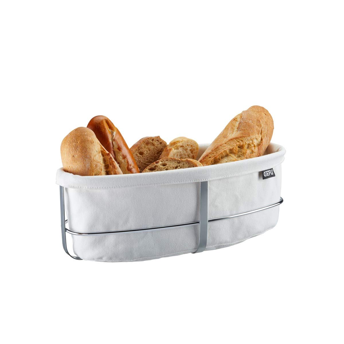 gefu-brunch-brotkorb-oval-wei-mit-edelstahl-gestell-und-waschbarem-stoffeinsatz- image 1