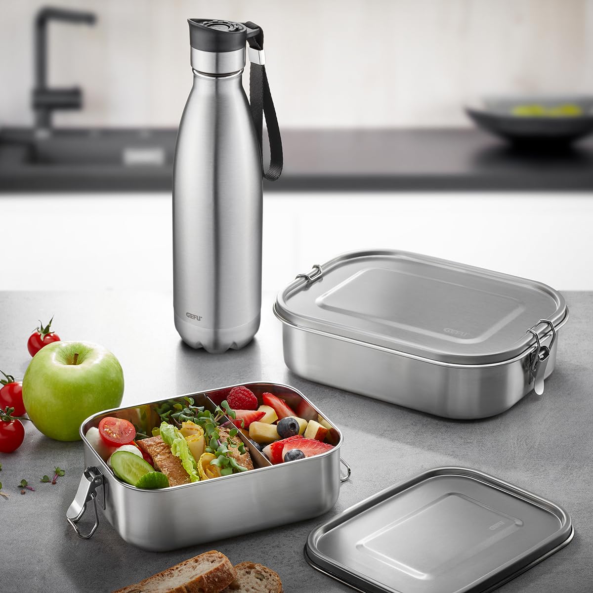 gefu-lunchbox-endure-gro-1-400-ml-auslaufsichere-edelstahl-brotdose-mit-trennste image 2