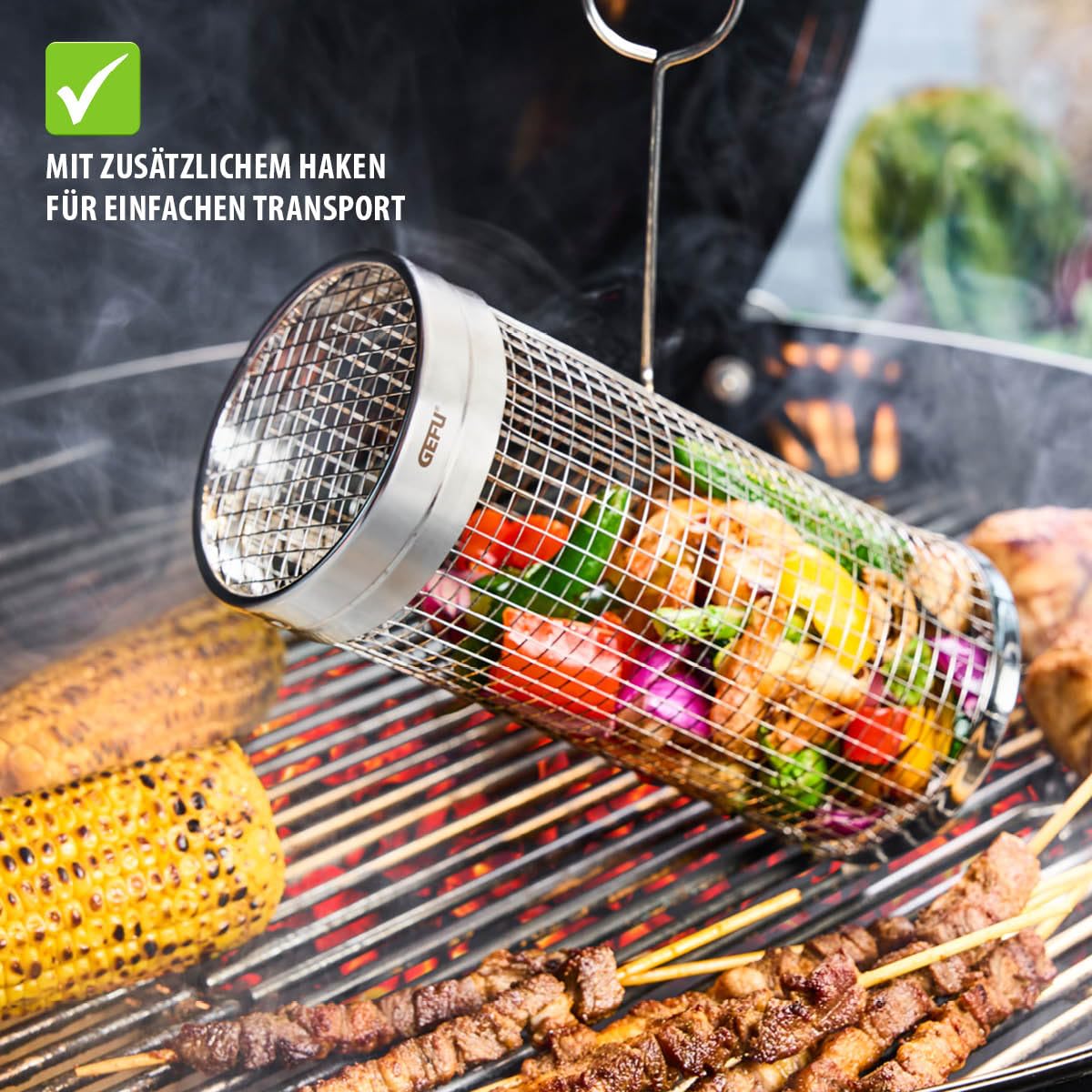 gefu-rollgrillkorb-bbq-30-cm-edelstahl-grillkorb-f-r-gem-se-garnelen-fleisch image 5