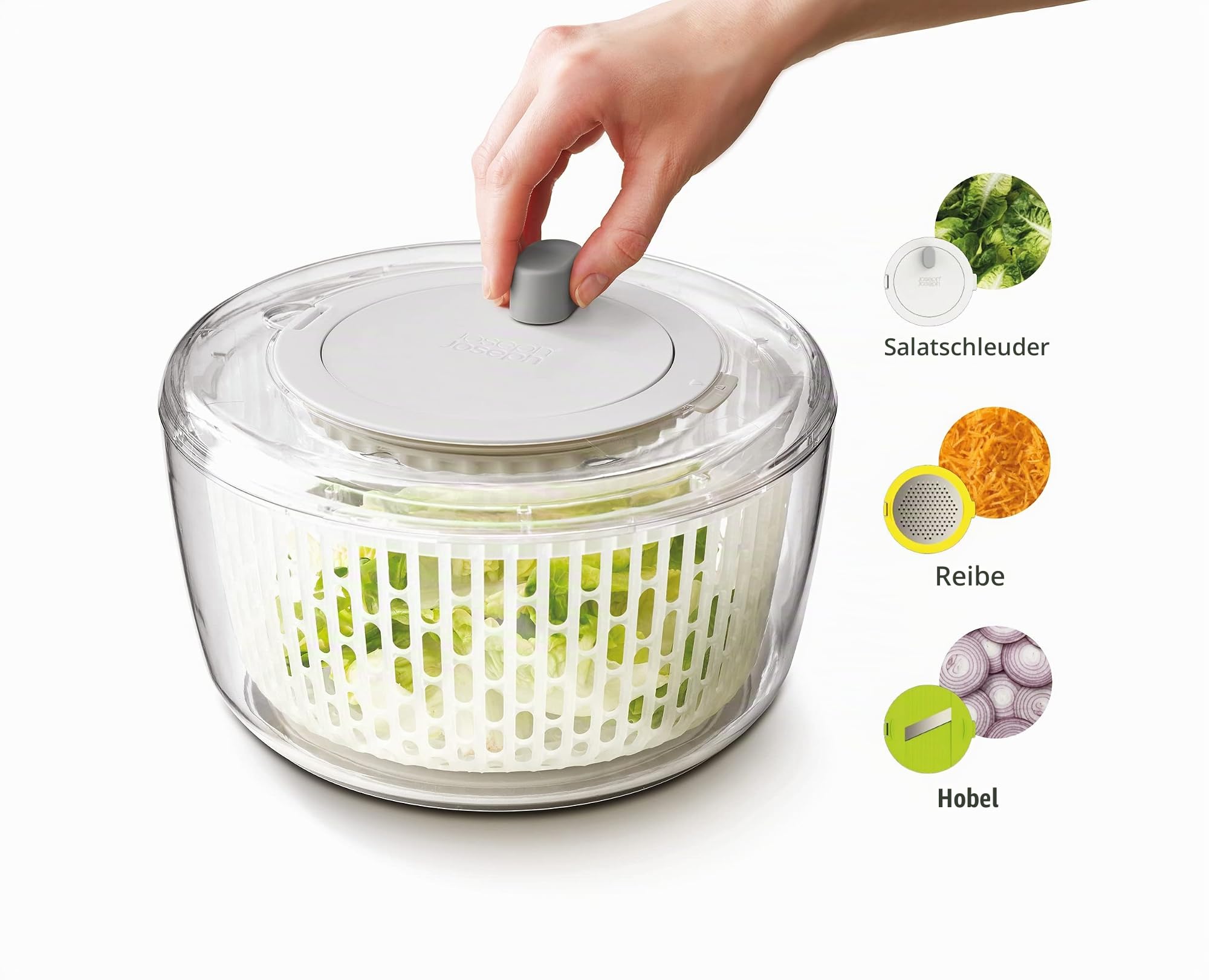 joseph-joseph-duo-3-teiliges-mehrzweck-salat-zubereitungsset-salatschleuder-reib image 2