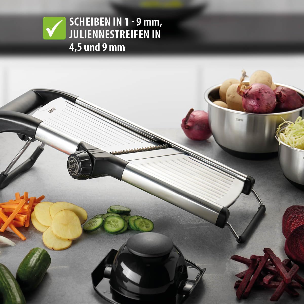 gefu-volari-gourmet-hobel-mit-verstellbarer-schnittst-rke-1-9-mm-edelstahlklinge image 3