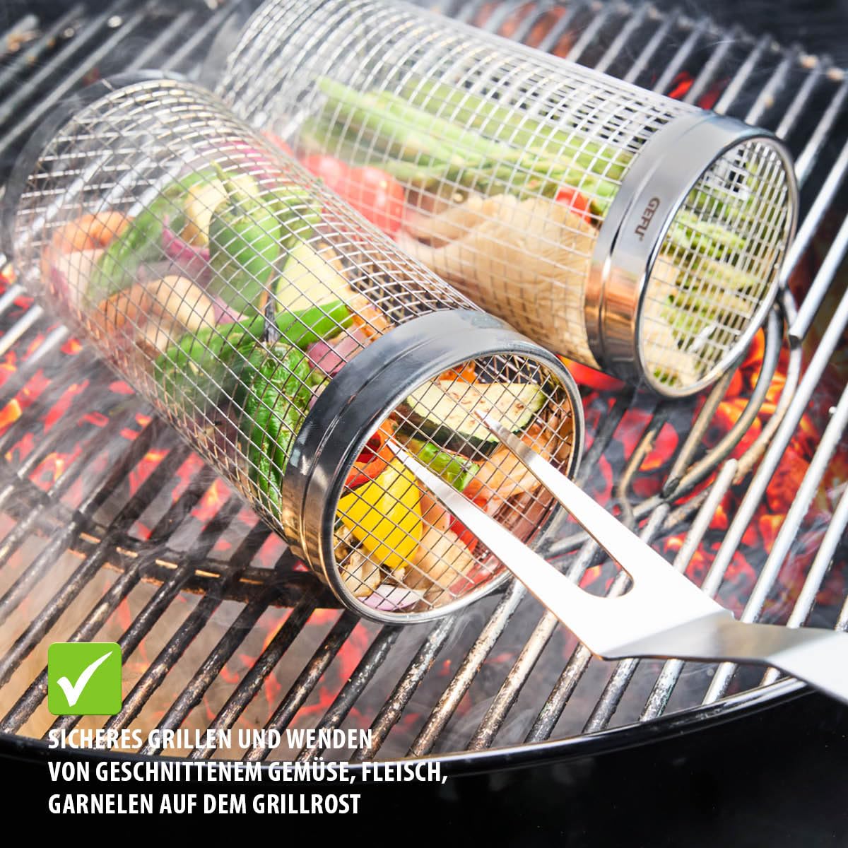 gefu-rollgrillkorb-bbq-30-cm-edelstahl-grillkorb-f-r-gem-se-garnelen-fleisch image 3