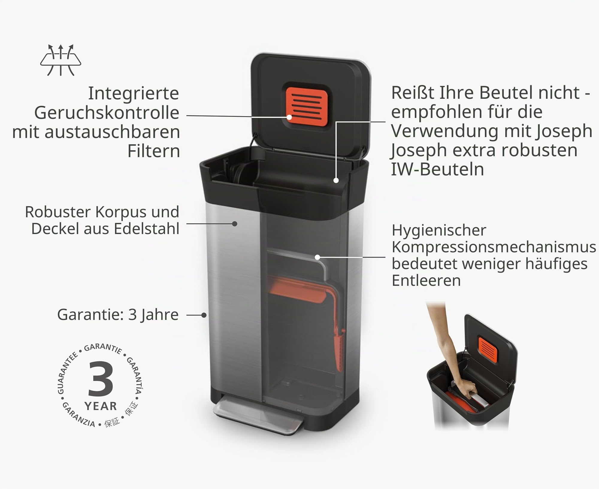 joseph-joseph-intelligent-waste-titan-m-llkompressor-30-l-edelstahl-k-chenabfall image 4