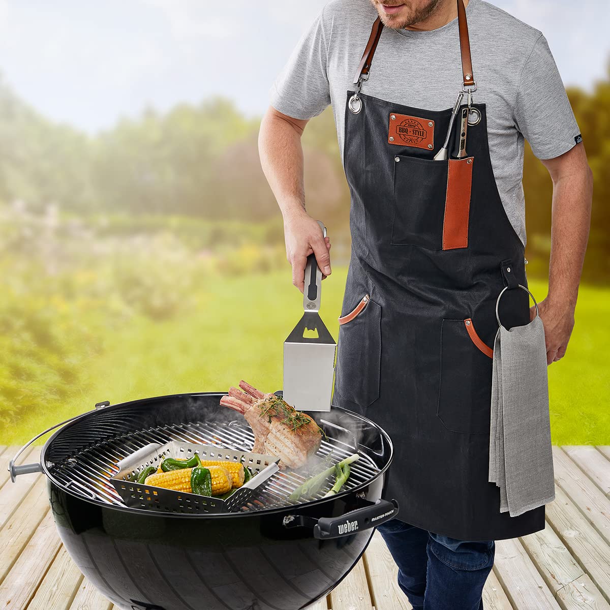 gefu-grillsch-rze-bbq-kochsch-rze-aus-gewachster-baumwolle-mit-echtleder-details image 2