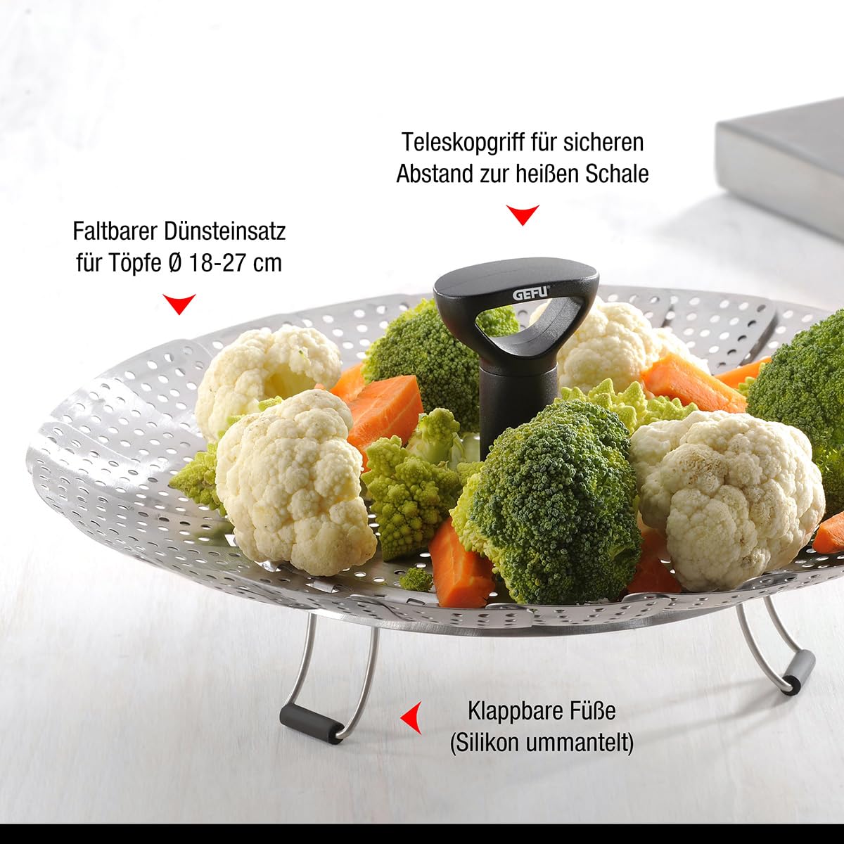 gefu-vitala-faltbarer-d-nsteinsatz-aus-edelstahl-18-27-cm-mit-teleskopgriff-sili image 2
