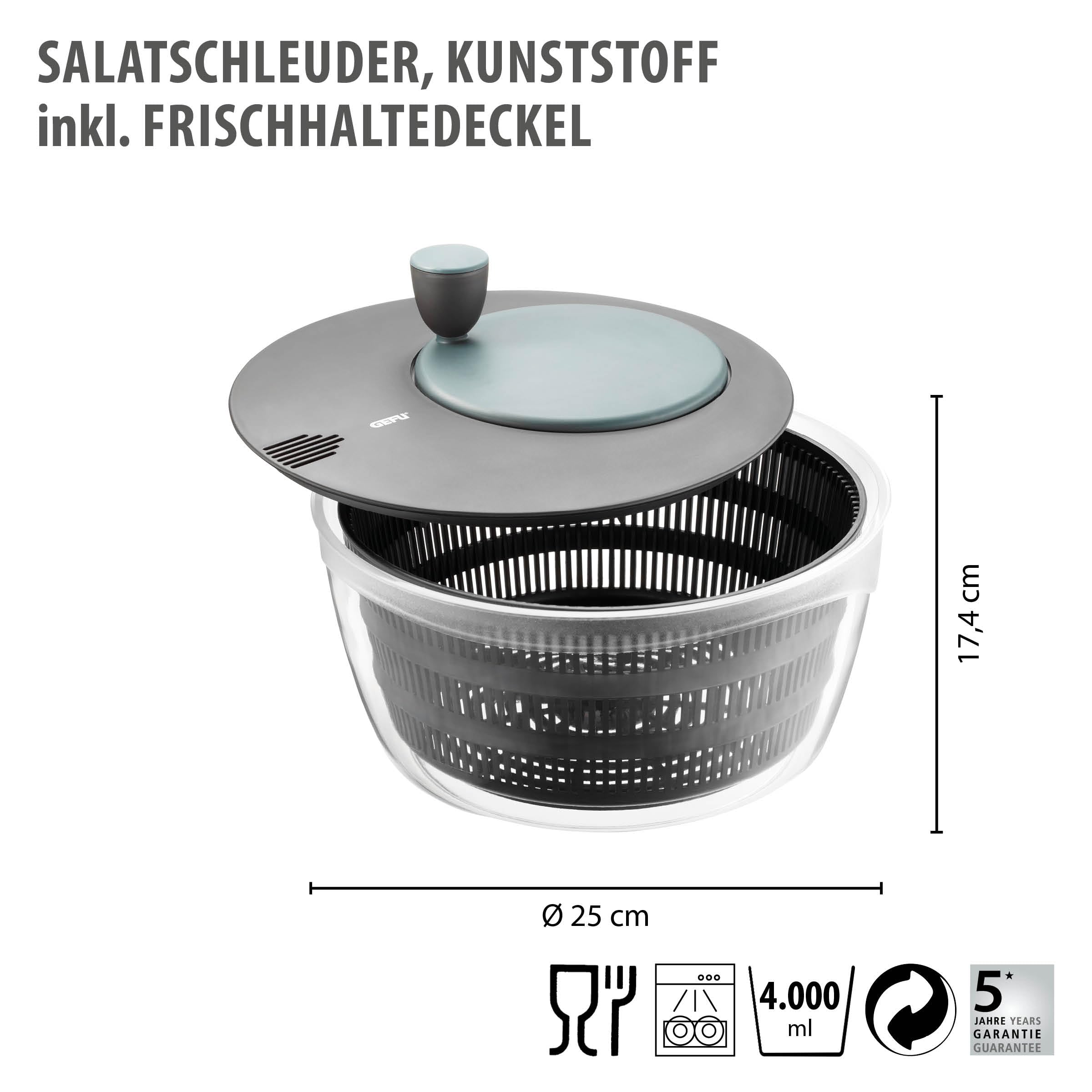 gefu-salatschleuder-mit-frischhaltedeckel-4l-kunststoff-kurbelantrieb-schwarz-gr image 2
