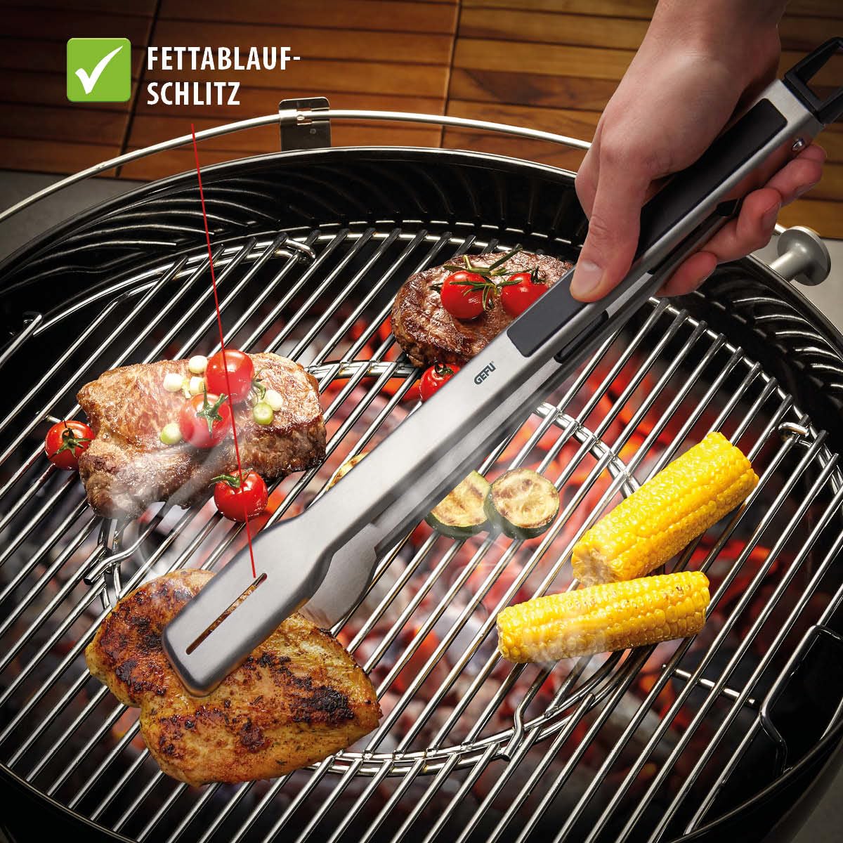 gefu-grillzange-bbq-edelstahl-grillzange-42-5-cm-mit-antirutsch-griff-fettablauf image 3