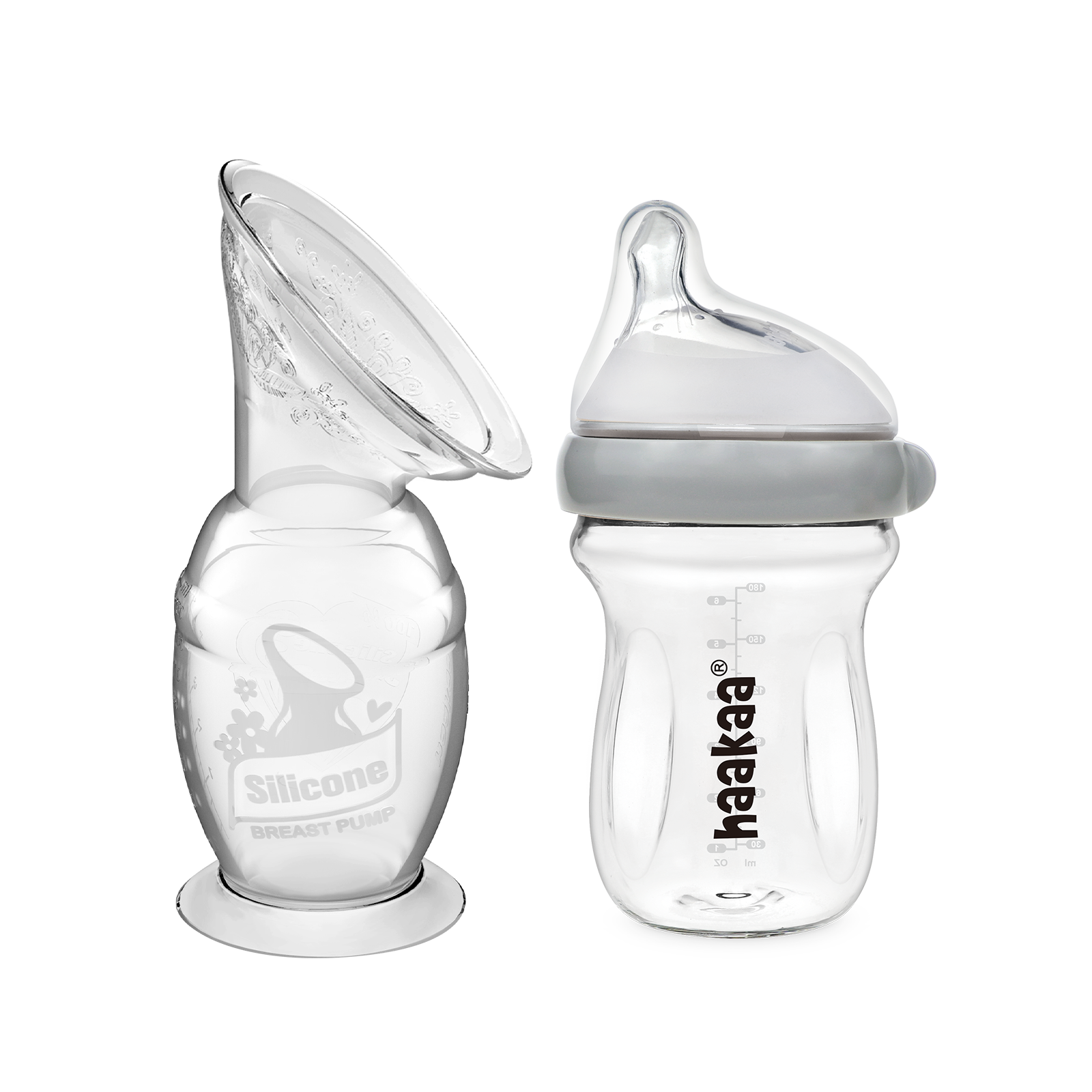 haakaa-gen-2-silikon-milchpumpe-150ml-und-gen-3-glasflasche-160ml-kombi-set image 1