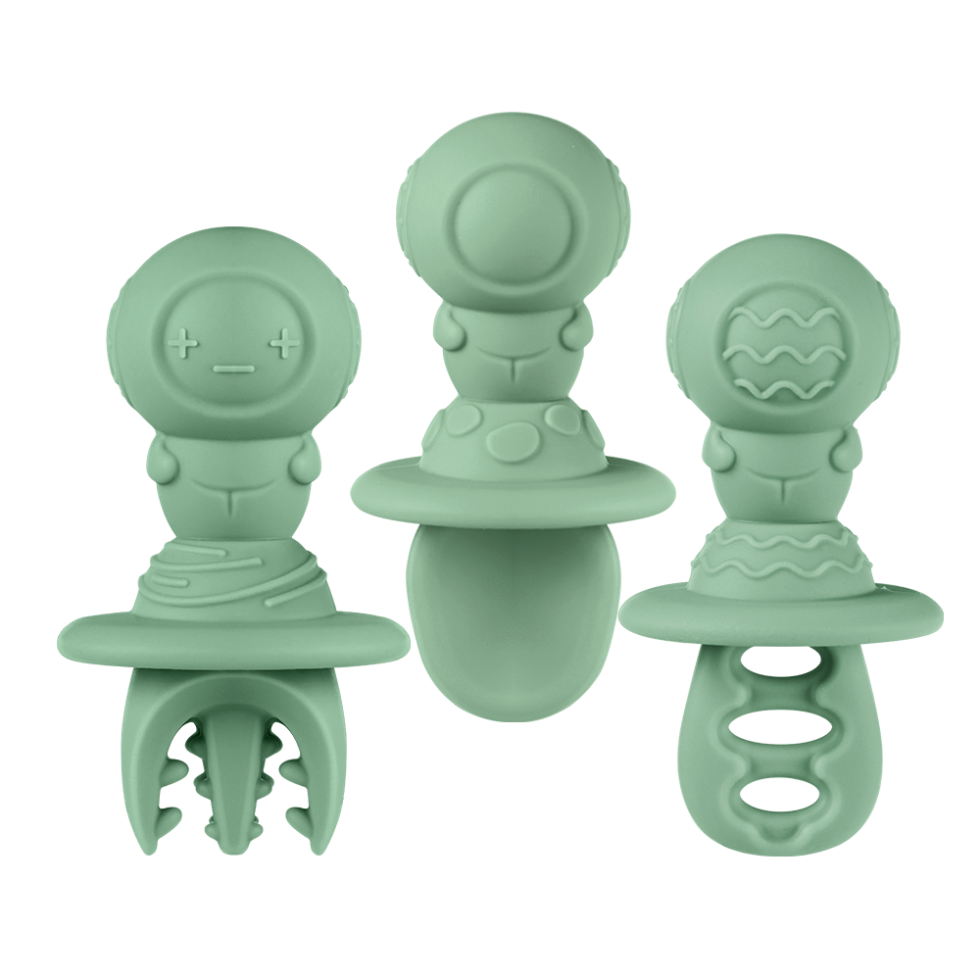 haakaa-astronaut-beginner-silicone-cutlery-set-babyl-ffel-und-gabel-aus-silikon image 1